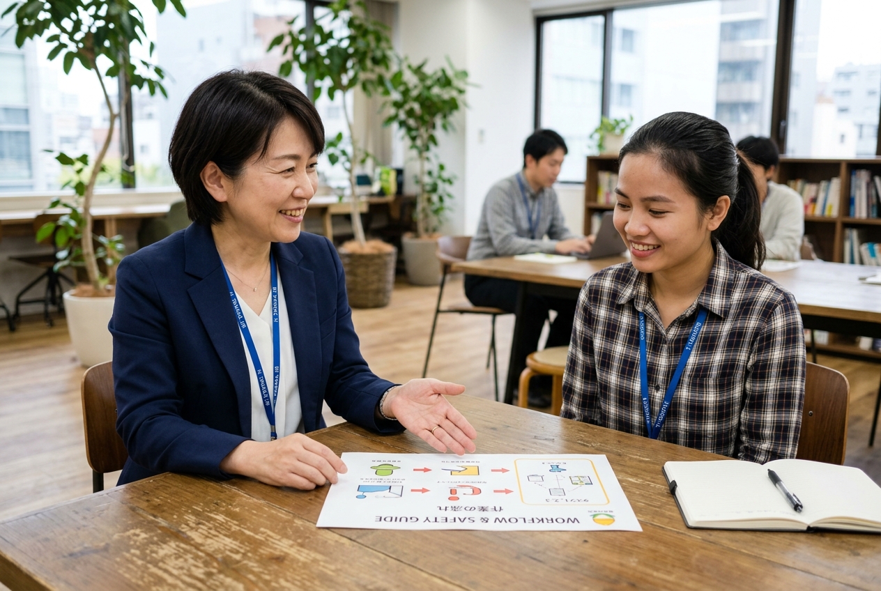 就業前の丁寧な説明の様子